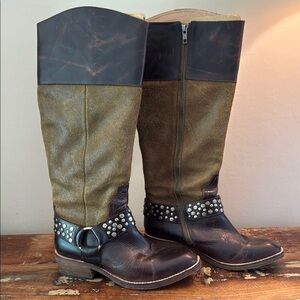 Lucchese Spirit Alexis riding boot Two-Tone Studded Heeled Boots 9